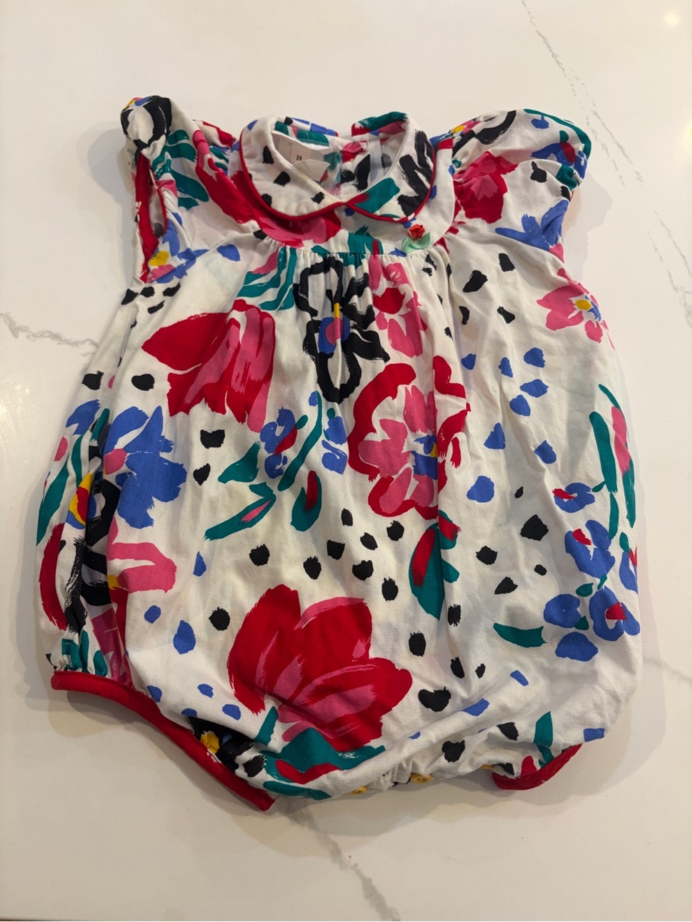 Vintage Floral Bubble Romper - White with Red, Blue & Green - Wee Clancy